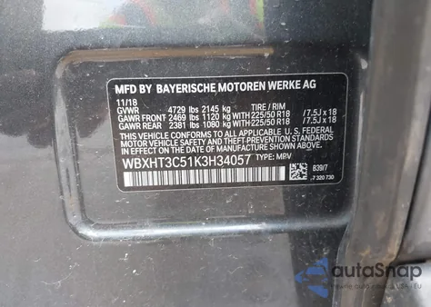 2019 BMW X1 xDrive28I z USA, uszkodzony, nr VIN WBXHT3C51K3H34057